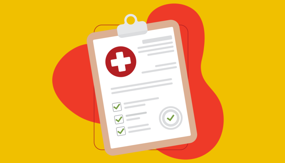 illustration of a clipboard with a checklist and medical cross on it
